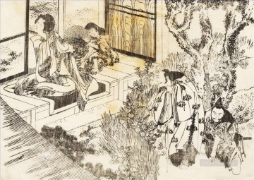  Hokusai Pintura al %C3%B3leo - un hombre observa a una hermosa mujer Katsushika Hokusai Ukiyoe